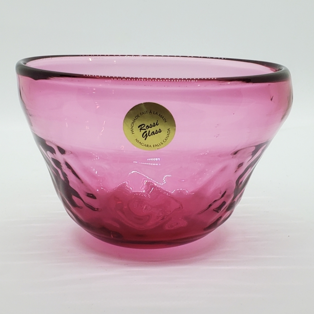 Anthony Rossi Rare Cranberry Art Glass Bowl Mouth Blown Glass Niagara Canada
